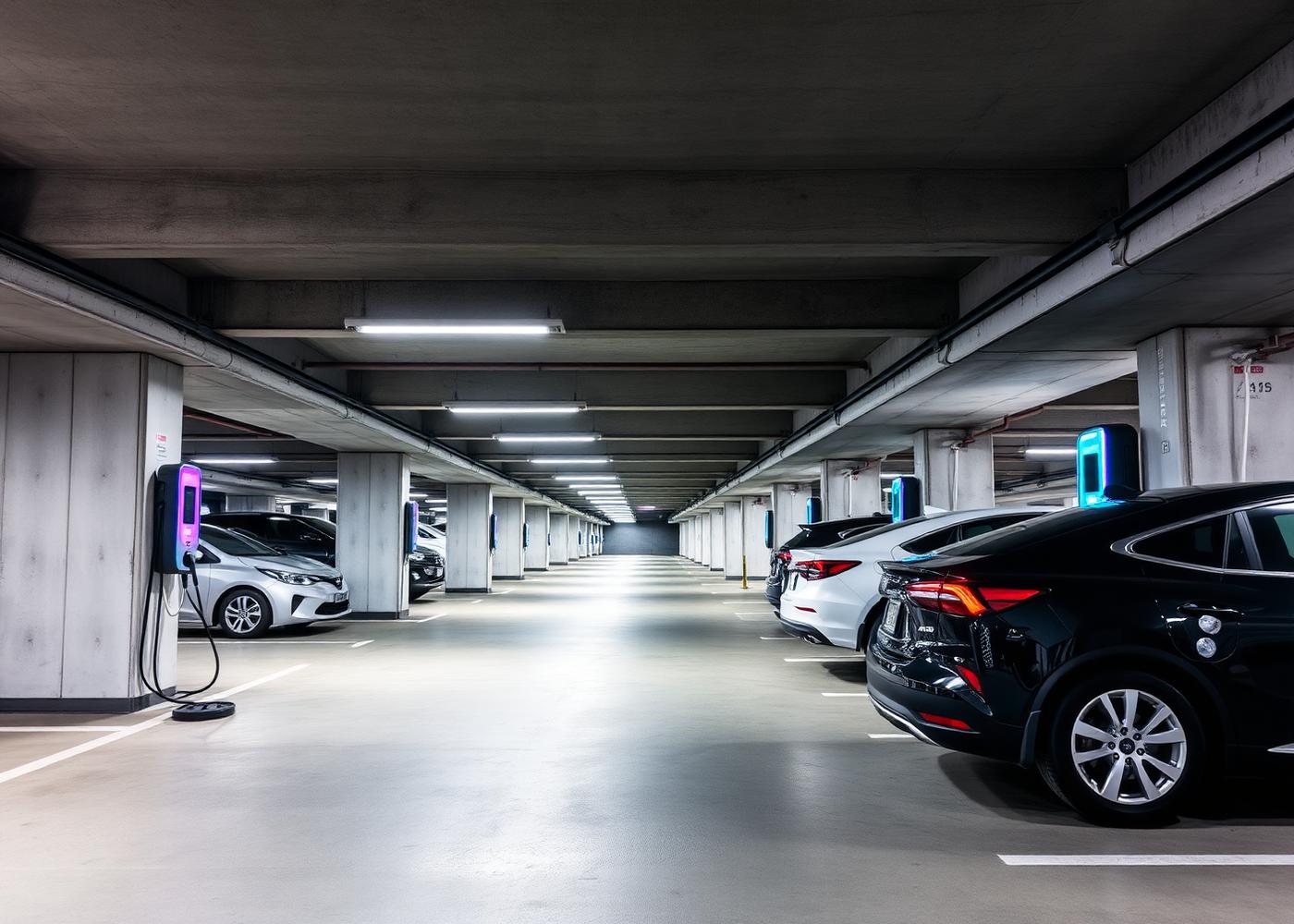 Ladepunkte für Elektrofahrzeuge in einer Tiefgarage